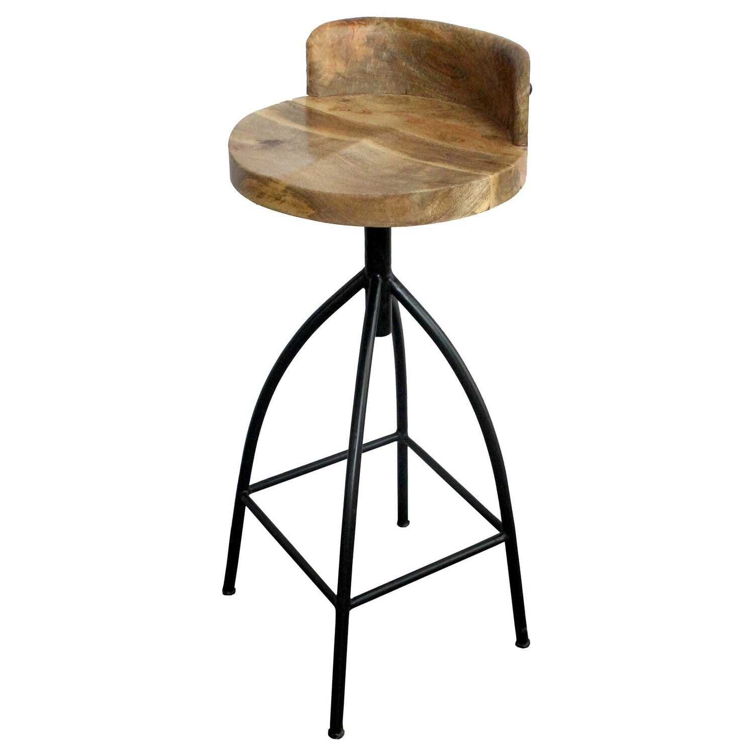 Adjustable Saddle-Style Swivel Bar Stool in Walnut & Black Metal