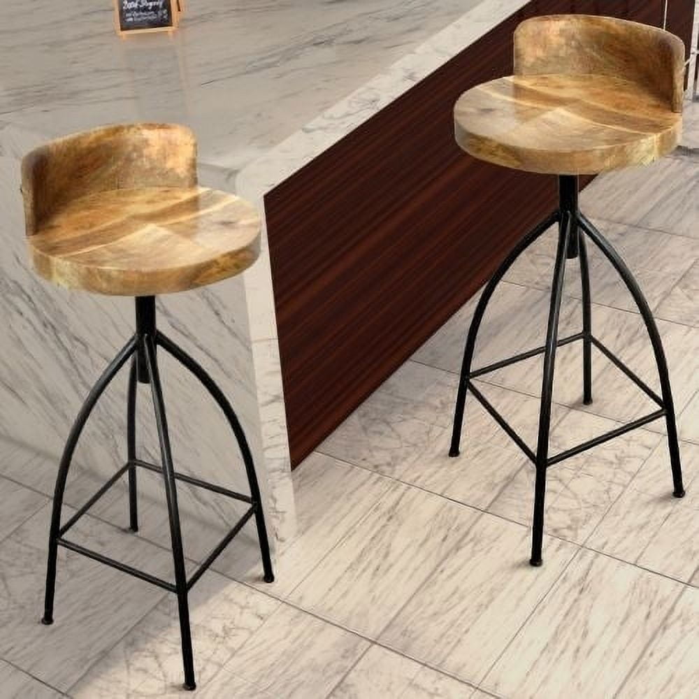 Adjustable Saddle-Style Swivel Bar Stool in Walnut & Black Metal