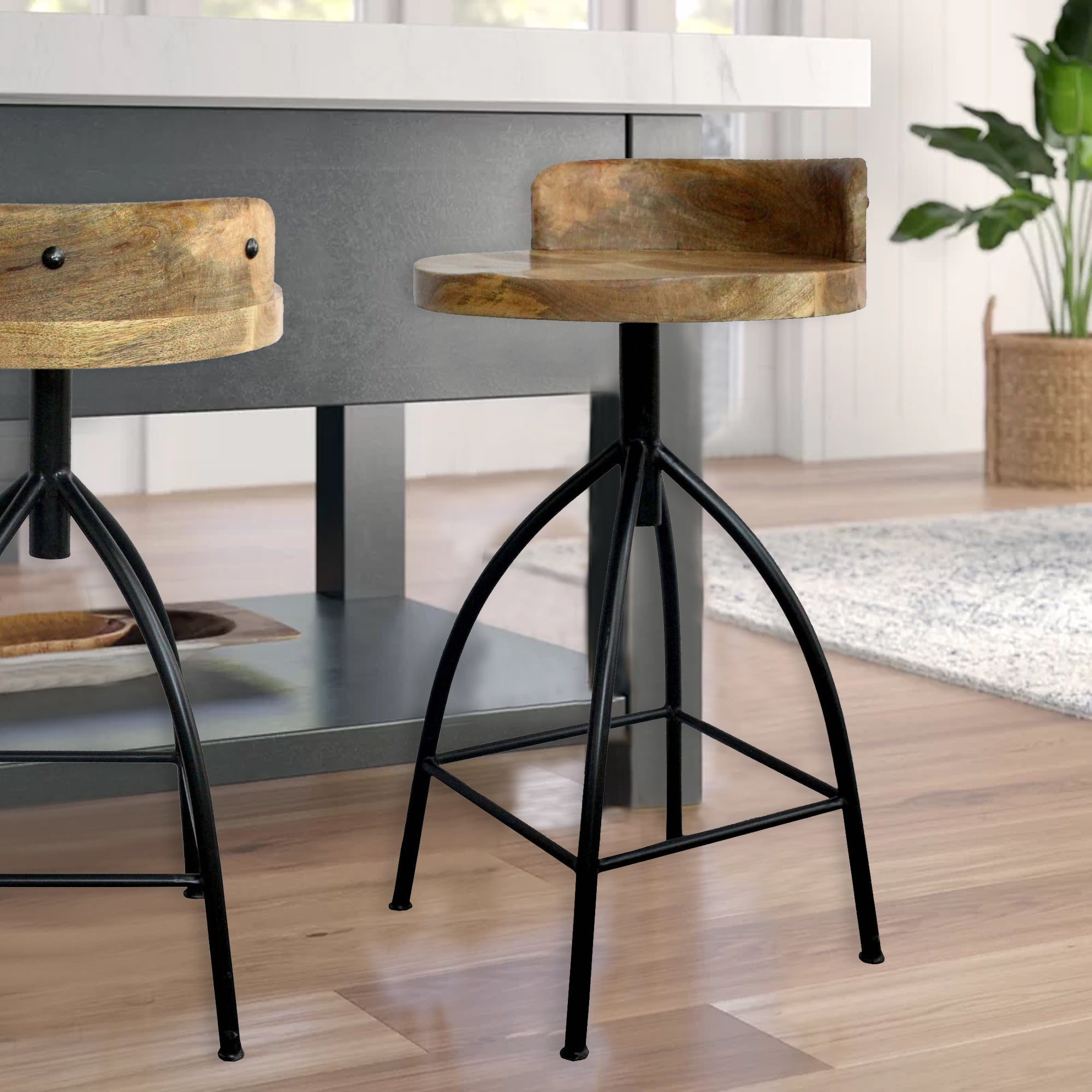 Industrial Style Adjustable Swivel Counter Height Stool With Backrest