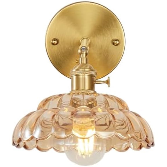 Industrial Style Amber Glass Wall Lights Bedside Lamp with Brass Socket Compatible with E26/E27 Bulbs 110V/120V Hardwired Wall Sconce with Switch$$Tools & Hardware Other