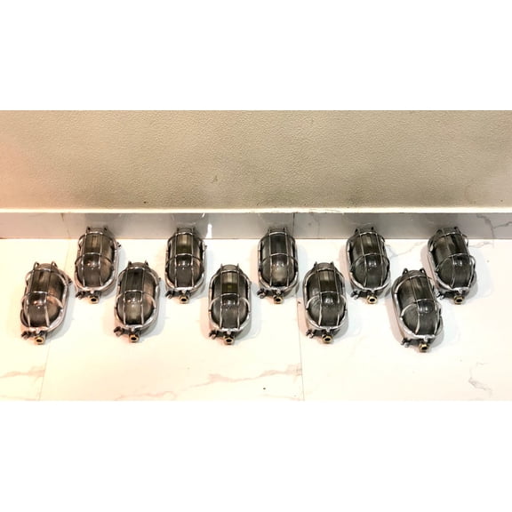 Industrial Style Antique Oval Aluminum Metal Bulkhead Ceiling Light Fixture Set of 10