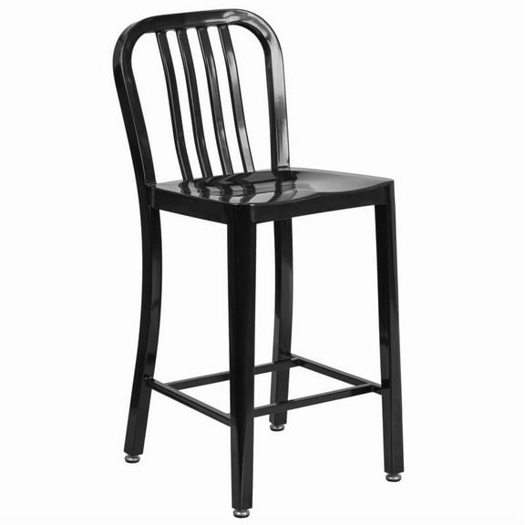 24'' High Industrial Style Black Metal Counter Height Restaurant Stool For Indoor or Outdoor Use - Cafe Style Metal Stool Chair