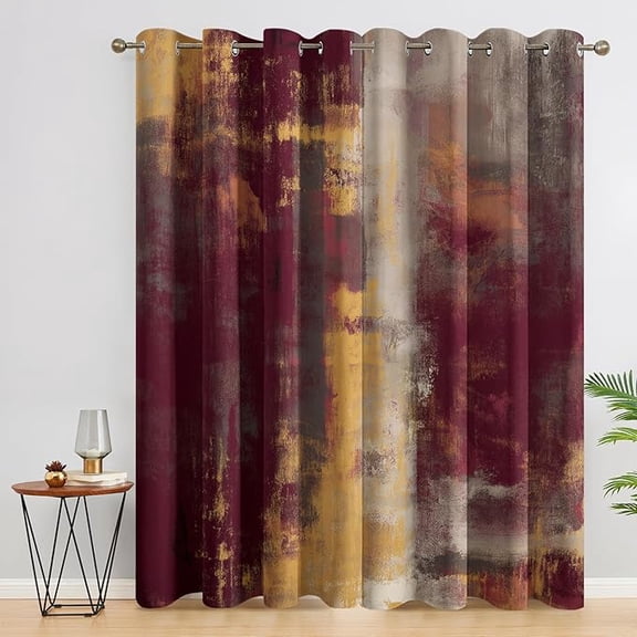 Industrial Style Blackout Curtains, Rusty Red Burgundy Abstract Curtains for Bedroom Living Room Kitchen Window, Industrial Style Home Decor Drapes 53"W x 96"L
