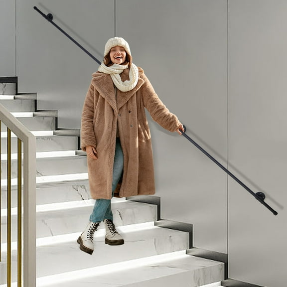 Industrial-Style Cast Iron Handrail with Galvanized Steel Pipe, 12ft Adjustable Safety Railing for Stairs, Indoor and Outdoor Use