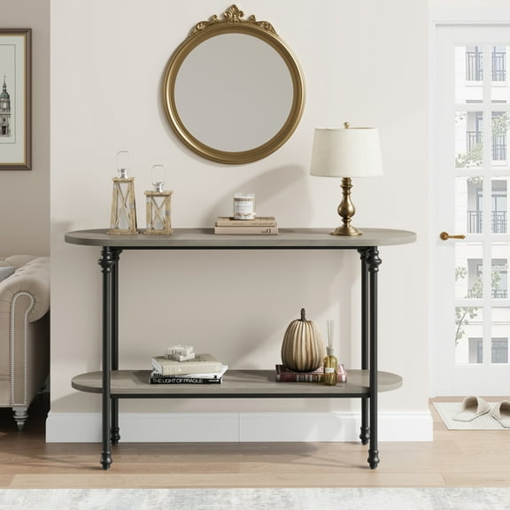 Industrial Style Console Table, 43.3" Entryway Table with Storage, 2 Tier Sofa Table with Metal Frame and MDF, Behind Couch Table for Living Room, Hallway, Entryway