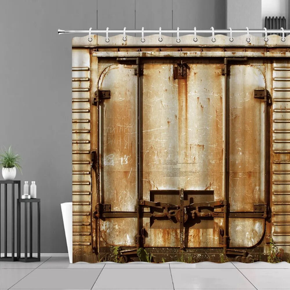 Industrial Style Decor Bathroom Curtain Vintage Railway Container Metal ...