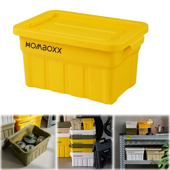 Industrial Style Desktop Storage Box, Thickened Large Capacity Outdoor Storage Box, Car Mounted Storage with Secure Snap-On Lid, Stackable for Attic, Garage, Basement, Yellow, 8 x 5.2 x 4.3 Inch