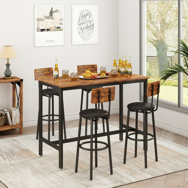 Industrial Style Dining Table Set, Counter Height Pub Table and Chairs ...