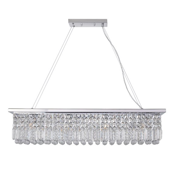 Industrial-Style Extra-Long Rectangular Crystal Chandelier with E27 Bulbs Home Decor