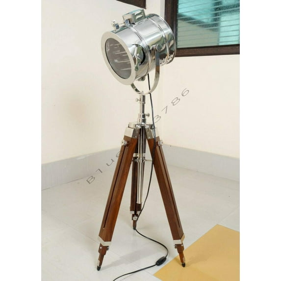 Industrial Style Floor Spotlight Vintage Studio Search Light Wooden Tripod stand Light Home & Office