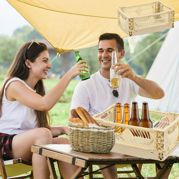 Industrial Style Foldable Storage Basket, Plastic Desktop Organizer for Kitchen, Refrigerator, Coffee Corner, Stackable Small Size, 19.8x29.8x12cm