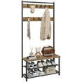 thumbnail image 1 of Industrial Style Hall Tree with Shoe Storage and Bench, 11 Removable Hooks for Entryway Organization, Metal Frame and Wood Shelves, Rustic Brown, 1 of 6