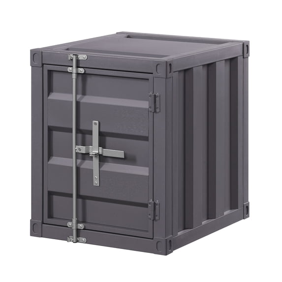 Industrial Style Metal Cargo End Table with Openable Door, Gray- Saltoro Sherpi