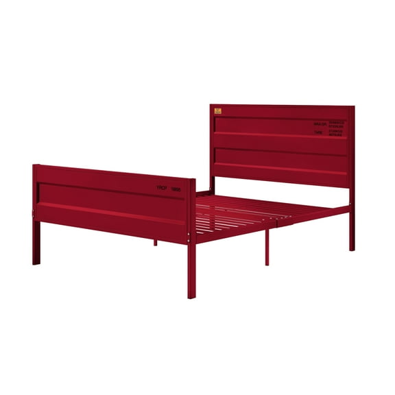 Benjara Industrial Style Metal Full Size Bed with Straight Leg Support, Red
