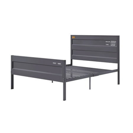 Industrial Style Metal Full Size Bed with Straight Leg Support in Gray