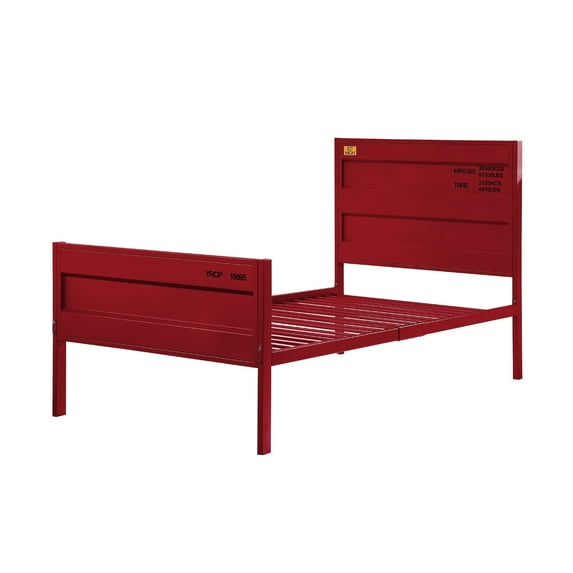 Industrial Style Metal Twin Size Bed with Straight Leg Support, Red - Saltoro Sherpi