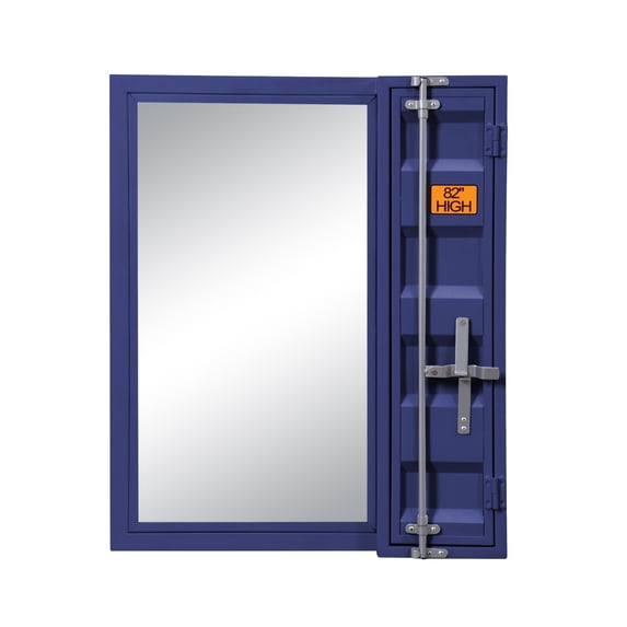 Industrial Style Metal Vanity Mirror with Recessed Door Front Blue - Saltoro Sherpi