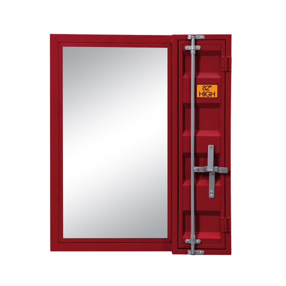 Industrial Style Metal Vanity Mirror with Recessed Door Storage Red - Saltoro Sherpi