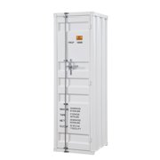 Industrial Style Metal Wardrobe with Recessed Door Front White - Saltoro Sherpi