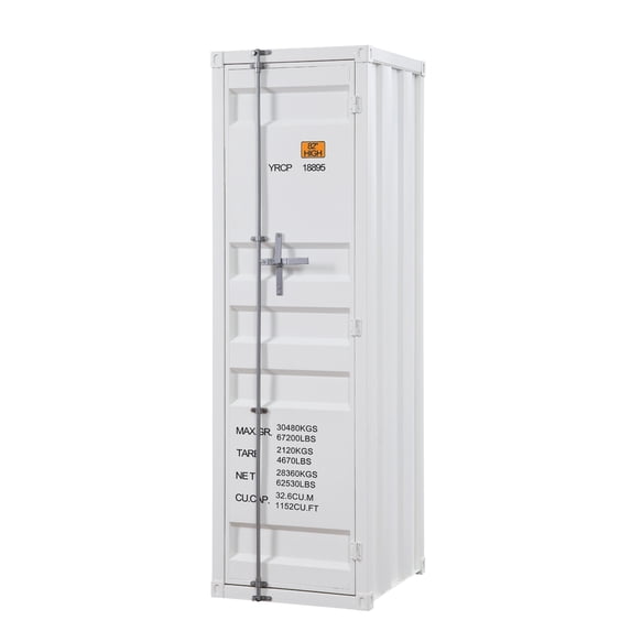Industrial Style Metal Wardrobe with Recessed Door Front White - Saltoro Sherpi