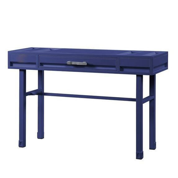 Industrial Style Metal and Wood 1 Drawer Vanity Desk Blue - Saltoro Sherpi