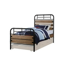 Industrial Style Metal and Wood Twin Size Bed with Slated Headboard Black and Brown - Saltoro Sherpi