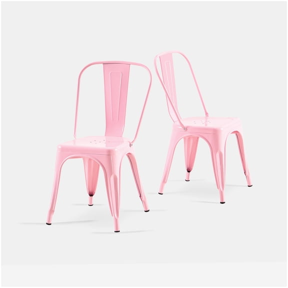 Industrial Style Pink Metal Chairs Set of 2, Stackable for Easy Storage, Modern Kitchen & Cafe Chair, Quick Assembly