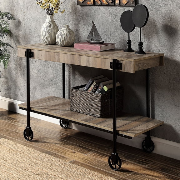 Industrial Style Rectangular Sofa Table | Ideal for Primary Living Space with Open Shelf | Steel Frame with Powder Coated Finish | Combines Barnyard and Industrial Details