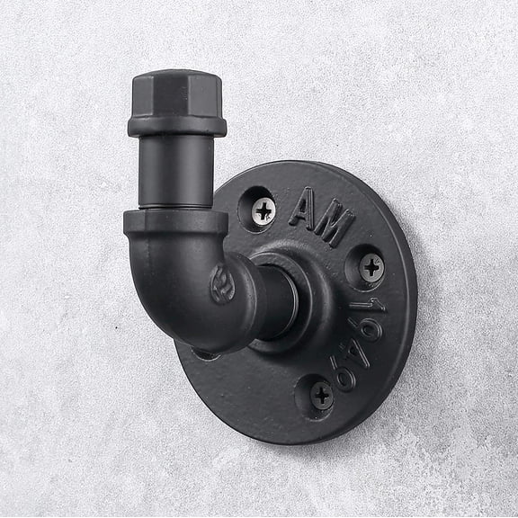 Industrial Style Robe Towel Hook Wall Mounted Metal Iron Pipe Coat Hanger Hat Holder Bag Rack for Bathroom Bedroom Kitchen, Rust Free, Black