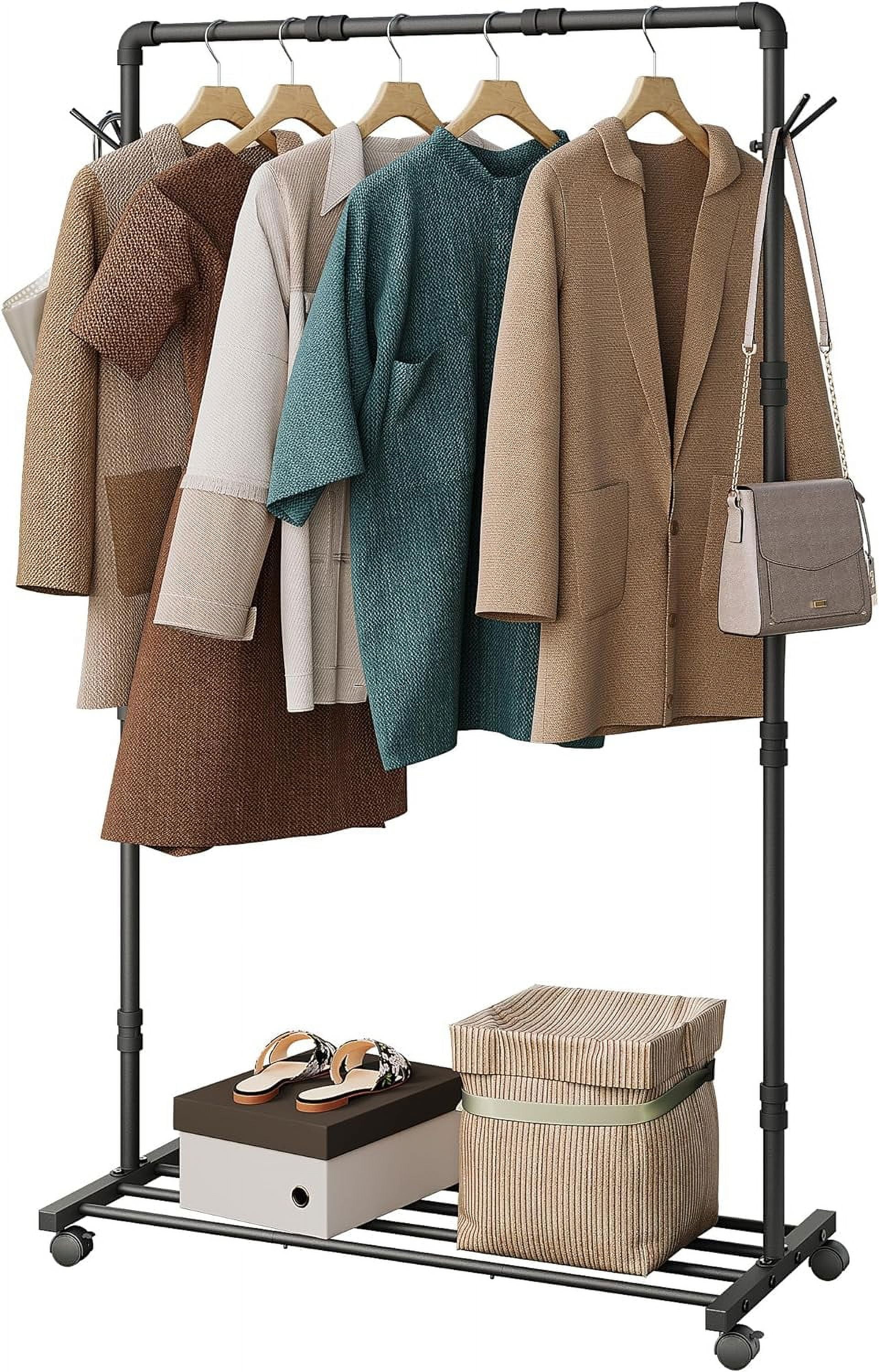 Industrial Style Rolling Clothes Rack with Wheels and Hooks Enhanced