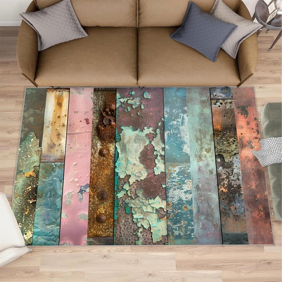 Industrial Style Rugs for Living Room ,Rusty Rug,Retro Texture Area Rug, Washable Non Slip Soft Large Rugs, Home Decor-3' x 5'