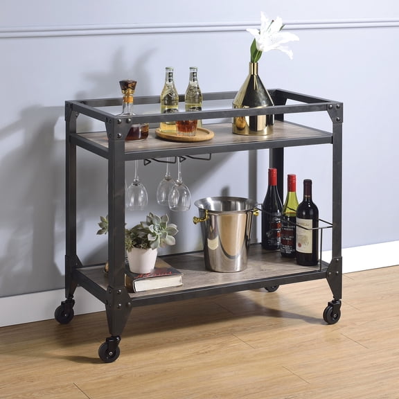 Industrial Style Serving Cart | Used in Dining Room | Paper Veneer and Composite Wood | Holds Wine and Dishes Well