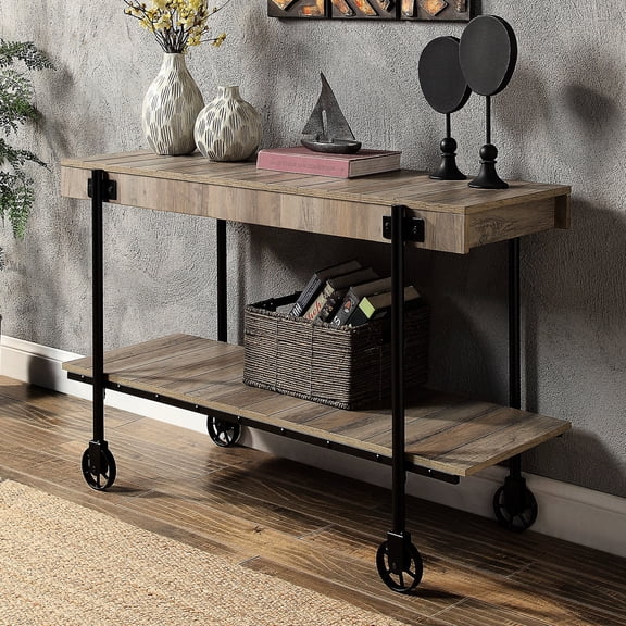 Industrial Style - Slat Design & Open Bottom Shelf - Living Room - Adds Rustic Charm to Space