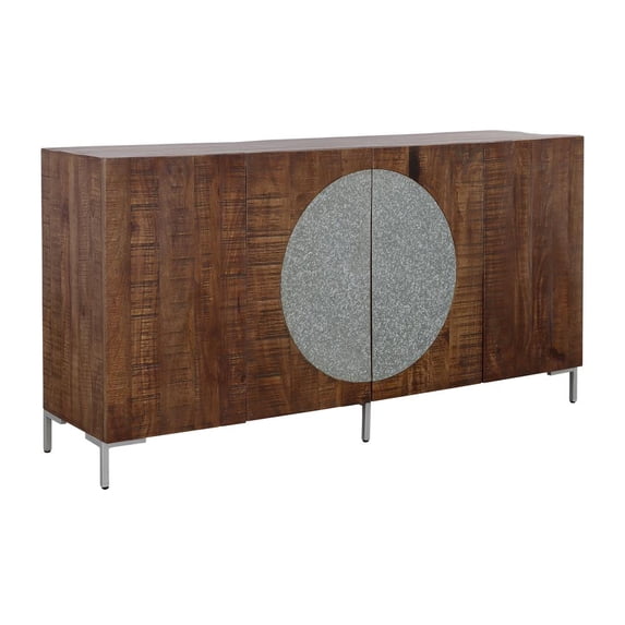 Industrial Style Solid Wood Four Door Credenza with Metal Details