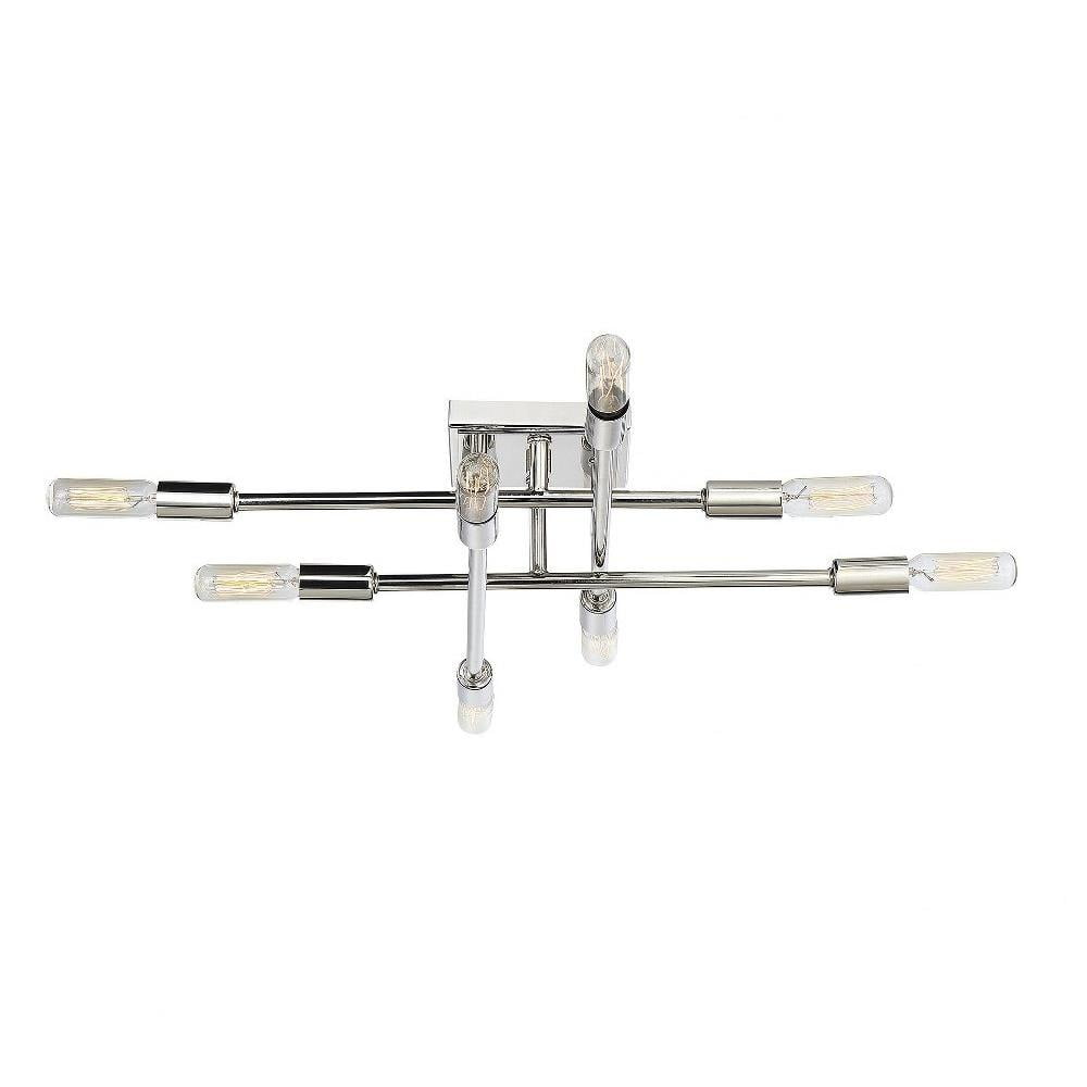 Polished Nickel 8-Light Sputnik Semi-Flush Mount Ceiling Fixture