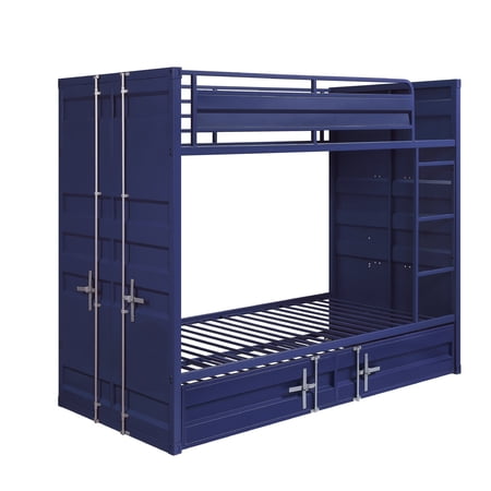 Industrial Style Twin Size Bunk Bed With Recessed Panel Design, Blue