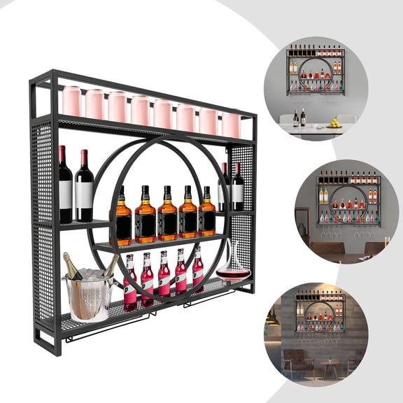 Industrial Style Wall-Mounted Wine Rack - Iron Wine Shelf, Black Hanging Wine Cabinet