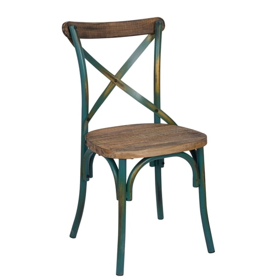 Industrial Style Wooden and Metal Frame Side Chair Brown and Turquoise - Saltoro Sherpi