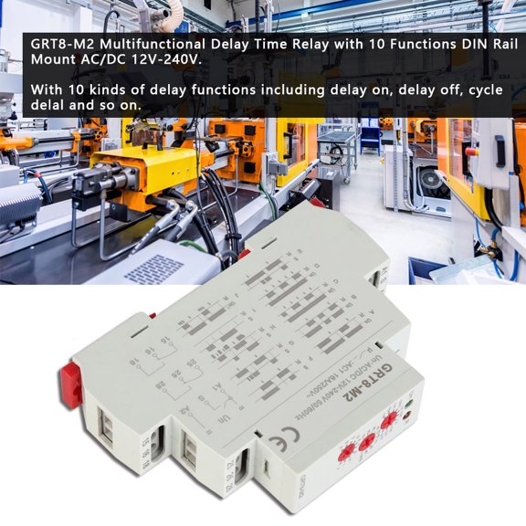 Industrial Supplies Multifunctional Time Relay, 10 Functions, Wide Time Delay Range, LED Indicators, Compact Size, for Industrial Equipment, Lighting Control