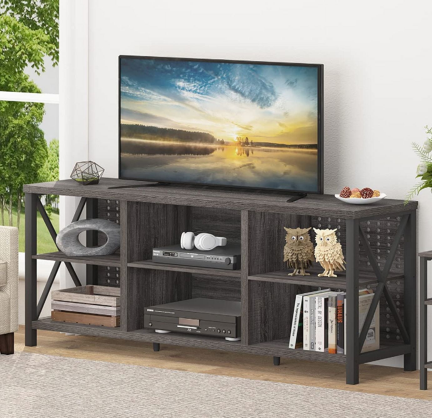 Industrial TV Stand for 75 Inch TV, Large Rustic Wood and Metal