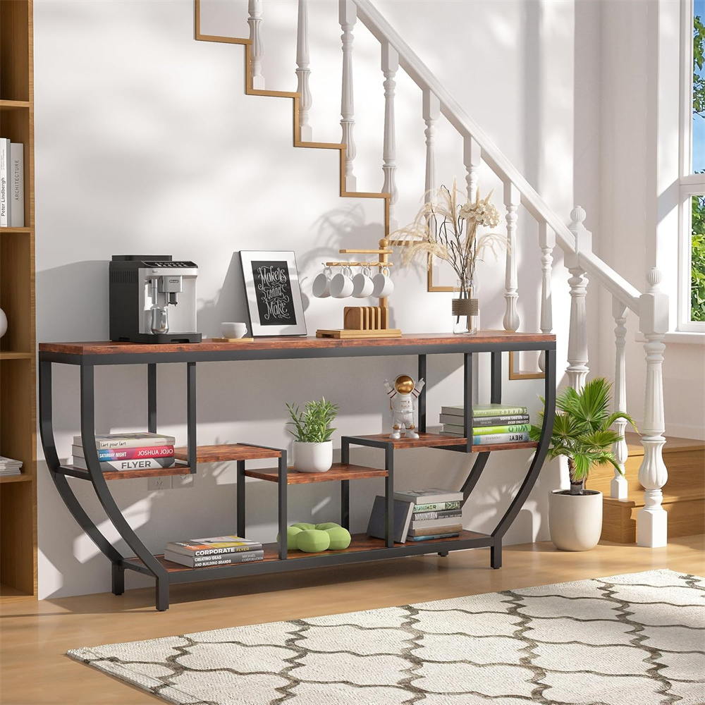 Industrial TV Stand Console Table with Storage, Extra Long Sofa Back