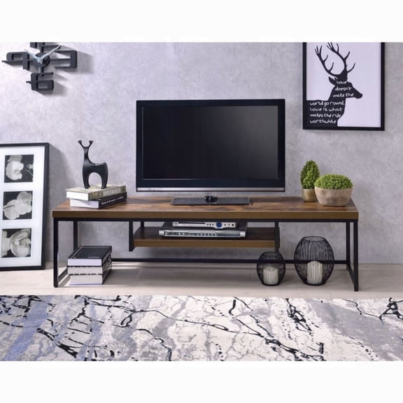 Industrial TV Stand Design | Fits 50 - 59" TV, Wooden Top and Open Back Panel | Enhances Visual Experience