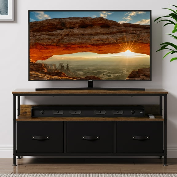 Industrial TV Stand, Entertainment Center with Storage, 47.2"W TV Stand for Bedroom, Small TV Stand Dresser with Drawers and Shelves, TV & Media Console Table Furniture for Living Room