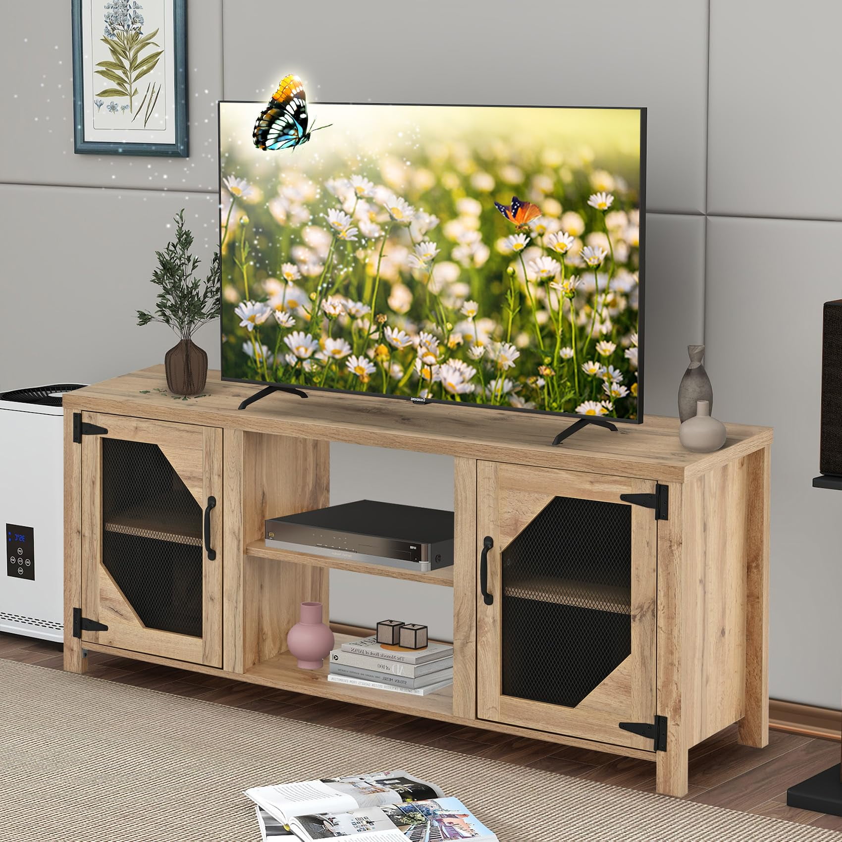 Industrial TV Stand with Storage Wood Entertainment Center for 65 Inch TV with