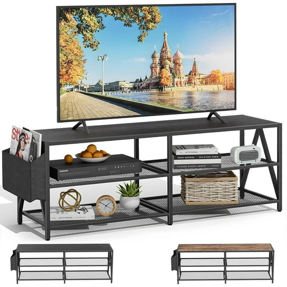 Industrial TV Stand for TV up to 65 Inch, Two Color Entertainment Center TV Console with Metal Frame,55" Television Cabinet with 3 Tiers Storage Shelves for Living Room(Rustic Brown & Black)