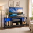 thumbnail image 1 of Industrial TV Stand for TVs up to 65" with Power Outlets& LED Light, Entertainment Center Media Console Table, Black, 1 of 9