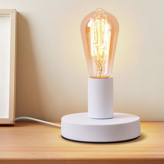 Industrial Table Lamp Base E26/E27 Ceramic Base Holder, Vintage Small Desk Lamp with Plug in Cord On/Off Switch Edison Screw Light Bulb Holder Base for Home Lighting Decor (White)
