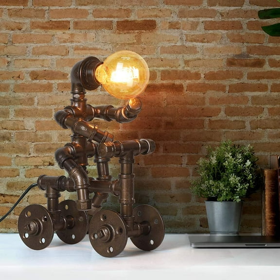 Industrial Table Lamp, Retro Steam Punk Robot Lamp, Creative Fun Water Pipe Desk Lamp (Bulb Not Included)