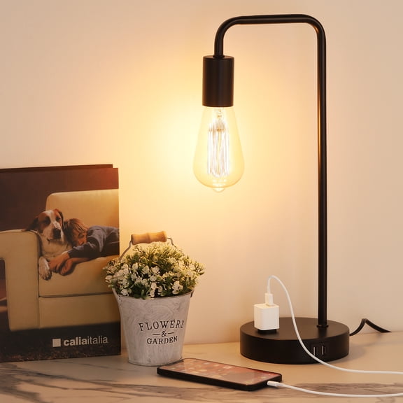 Industrial Table Lamp with 2 USB Port, Touch Control 3-Way Dimmable Bedside Nightstand Reading Lamp