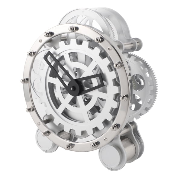 Industrial Tabletop Gear Clock 10.63 inches / 27 cm Rotating Metal Desk Timepiece European Mechanical Style Analog Display with Stainless Steel Accents for Living Room and Study Decor